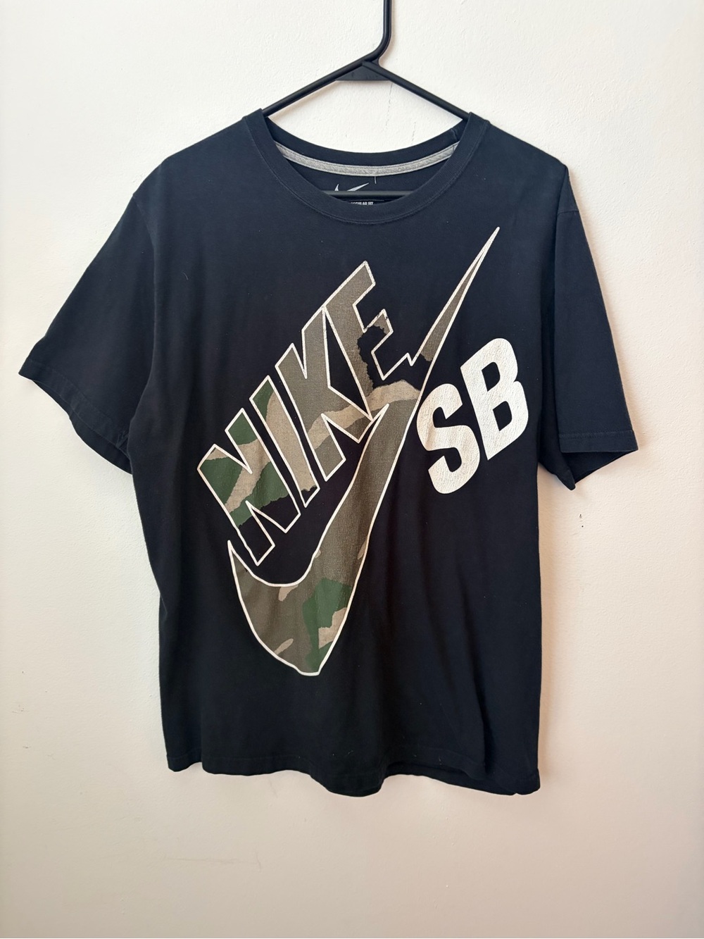 Nike Black T-Shirt with White Swoosh Print
